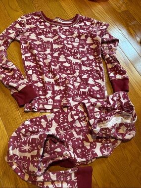 Pact Maroon & Cream Holiday Print Kids Pajama Set